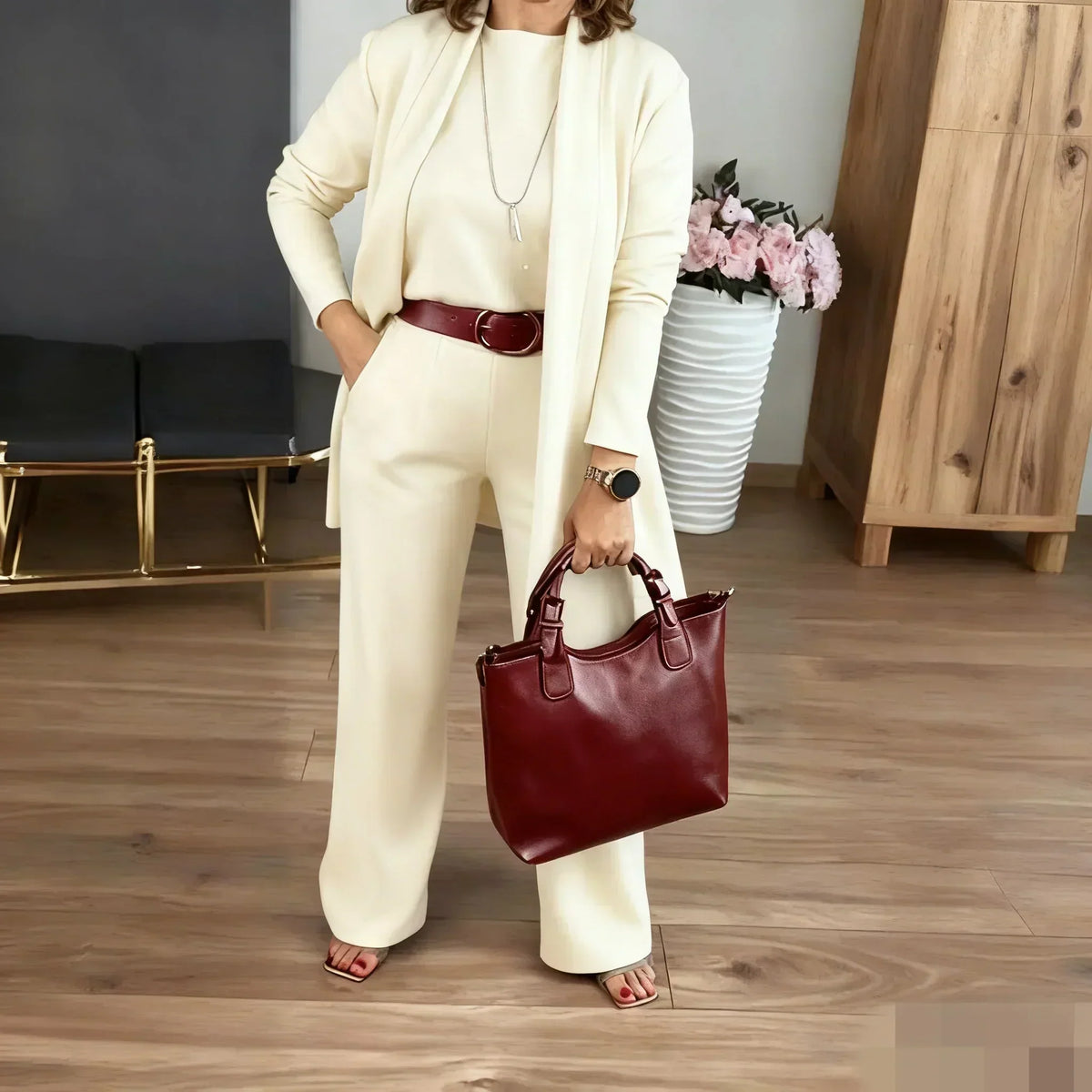 Women's Elegant 3-Piece Lounge & Travel Set (Cardigan, Top & Pants)