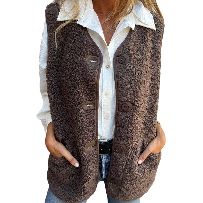 🍂 Plush Teddy Sherpa Button-Down Cropped Vest – Cozy Autumn Layering