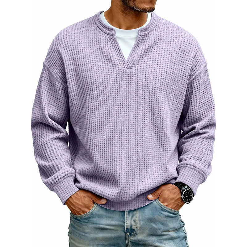 👕 Textured Mock-Layer Waffle Long-Sleeve Tee – Two-Piece Look | S to 4XL