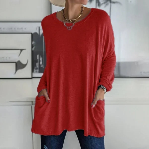 👕 Effortless Flared Hem Long-Sleeve Tunic with Pockets – S to 5XL