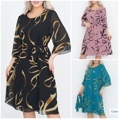 🌸Elegancka luźna sukienka midi z marszczonymi rękawami 2025
