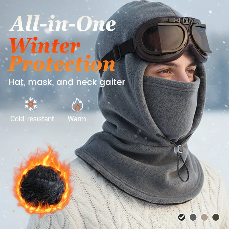 ❄️ 3-in-1 Thermal Fleece Balaclava Hood & Face Mask – Windproof Winter Neck Warmer with Adjustable Drawstring