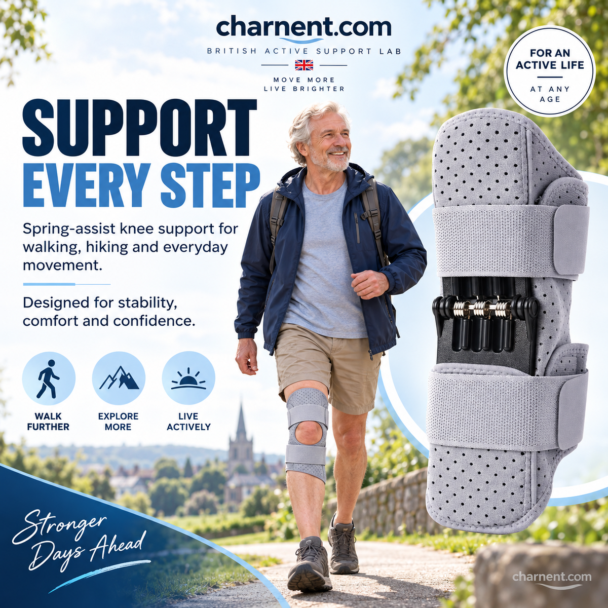 PowerKnee™ Spring-Assisted Knee Booster & Joint Support Brace – Rebound Spring Stabilizer with Open Patella & Adjustable Straps for Stairs, Walking & Joint Relief