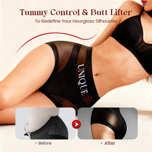 ✨ [Buy 1 Get 1 Free] Ultra-Sheer Mesh Tummy Control Shaping Panties – Butt-Lifter Boyshorts with 100% Pure Silk Gusset