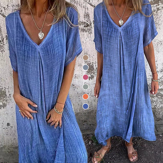 🎁【M-3XL】 Wygodna bawełniana lniana sukienka na wiosnę i lato