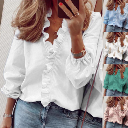 👚 TERAZ 50% ZNIŻKI! 🌸 Damska bluzka z falbanami i rękawami typu „lantern” – urocza, luźny krój i uniwersalna (rozmiary S–XL) 🍃