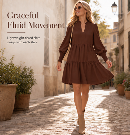 Women's V-Neck Tiered Ruffle Mini Dress