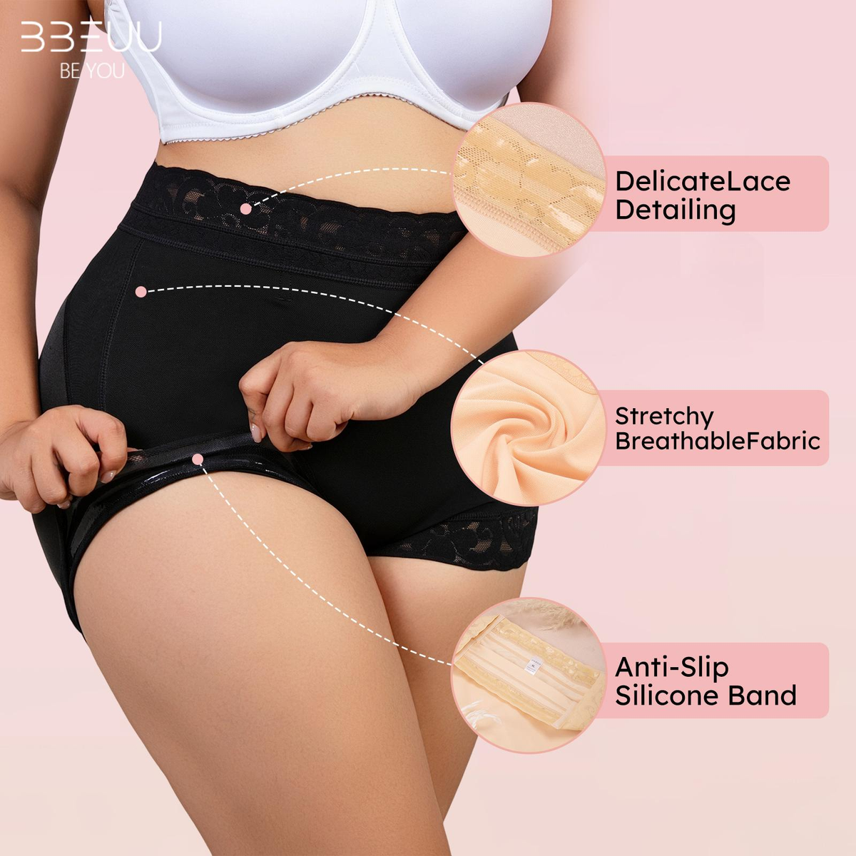 🔥🔥3PC High Waist Shapewear Panty with Anti-Slip Silicone Band - Stretchy Breathable & Seamless Tummy Control Butt Lifting for Everyday Confidence Women's Basic Minimalist Multi Colors 3Pcs Leg