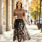 Women's Two-Piece Sweater & Leopard Flowy Skirt Set