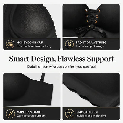 ✨ [2-Pack] Wireless Front-Drawstring Push-Up Bra – Breathable Honeycomb Support & 3-Way Convertible Straps