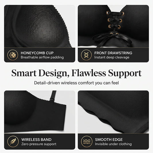 ✨ [2-Pack] Wireless Front-Drawstring Push-Up Bra – Breathable Honeycomb Support & 3-Way Convertible Straps