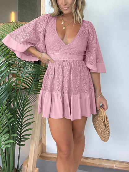 🔥👗 Sukienka Crochet Romper z odkrytymi plecami