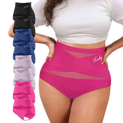 ✨ [Buy 1 Get 2 Free] Plus-Size High-Waist Cross Tummy-Control Shaping Panties – Anti-Roll Double Compression | S to 4XL