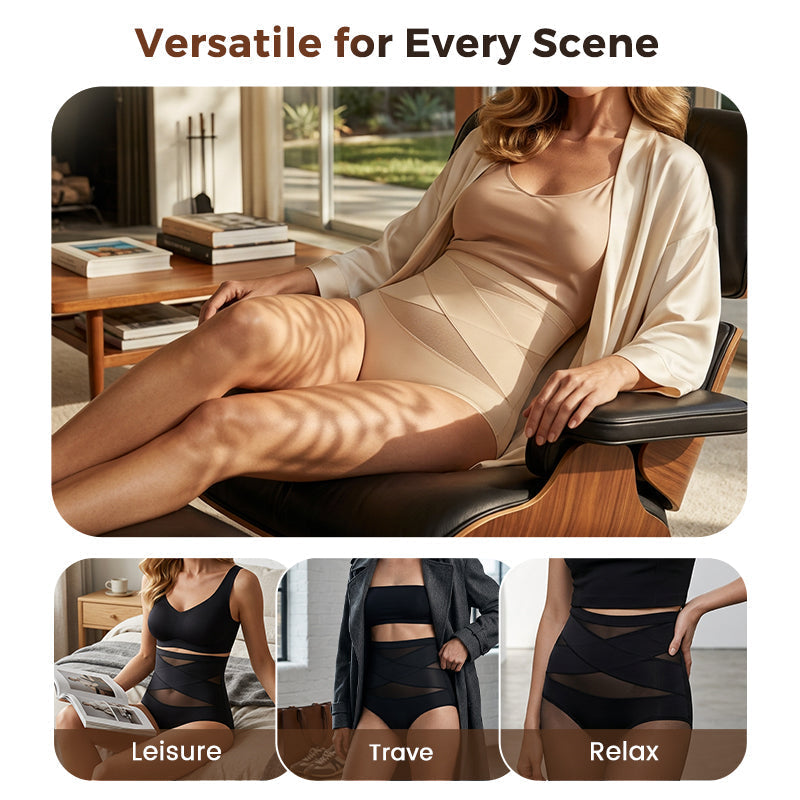 ✨ [Buy 1 Get 2 Free] Plus-Size High-Waist Cross Tummy-Control Shaping Panties – Anti-Roll Double Compression | S to 4XL