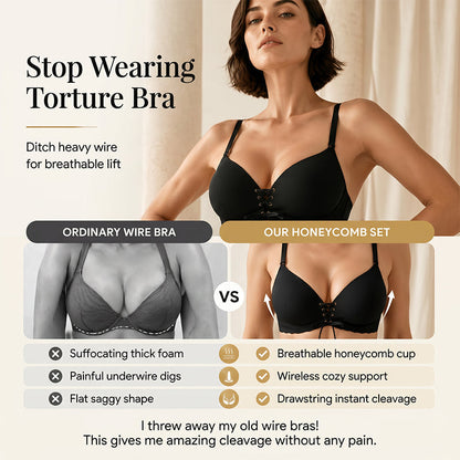 ✨ [2-Pack] Wireless Front-Drawstring Push-Up Bra – Breathable Honeycomb Support & 3-Way Convertible Straps
