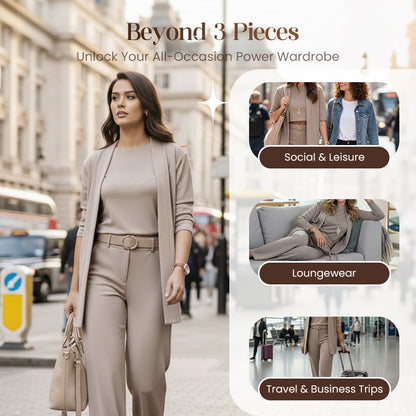 Women's Elegant 3-Piece Lounge & Travel Set (Cardigan, Top & Pants)