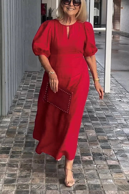 Sukienka z bąbelkowym rękawem z solidnej bawełny i lnu