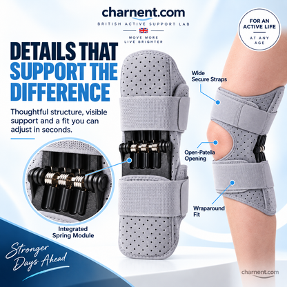PowerKnee™ Spring-Assisted Knee Booster & Joint Support Brace – Rebound Spring Stabilizer with Open Patella & Adjustable Straps for Stairs, Walking & Joint Relief