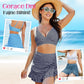 👙💥Damski Komplet Bikini w Kratkę z Wysokim Stanem i Kontrolą Brzucha