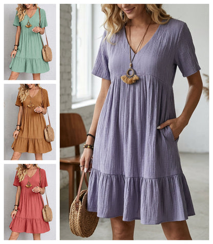 😍【S-3XL】👗Rochie lungă casual cu mânecă scurtă