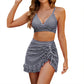 👙💥Damski Komplet Bikini w Kratkę z Wysokim Stanem i Kontrolą Brzucha