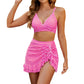 👙💥Damski Komplet Bikini w Kratkę z Wysokim Stanem i Kontrolą Brzucha