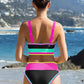 🔥🎁Nowość: 50% RABATU🔥🌼 Trzyczęściowy sportowy komplet bikini z nylonu w blokach kolorystycznych – wysoki stan z efektem wyszczuplającym brzuch 👙