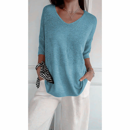 ✨ Jednolity kolorowy sweter z dekoltem w serek – oddychający komfort, minimalistyczna elegancja i ponadczasowy styl 💎👚