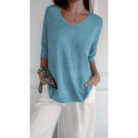 ✨ Jednolity kolorowy sweter z dekoltem w serek – oddychający komfort, minimalistyczna elegancja i ponadczasowy styl 💎👚