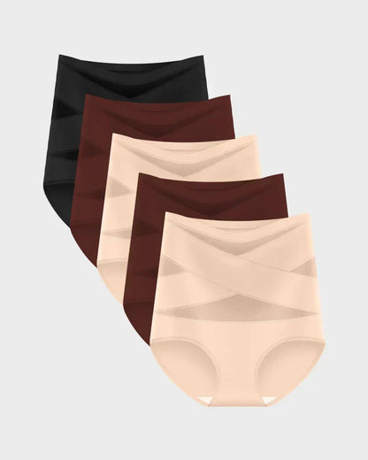 ✨ [Buy 1 Get 2 Free] Plus-Size High-Waist Cross Tummy-Control Shaping Panties – Anti-Roll Double Compression | S to 4XL