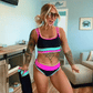 🔥🎁Nowość: 50% RABATU🔥🌼 Trzyczęściowy sportowy komplet bikini z nylonu w blokach kolorystycznych – wysoki stan z efektem wyszczuplającym brzuch 👙