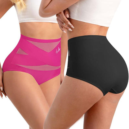 ✨ [Buy 1 Get 2 Free] Plus-Size High-Waist Cross Tummy-Control Shaping Panties – Anti-Roll Double Compression | S to 4XL