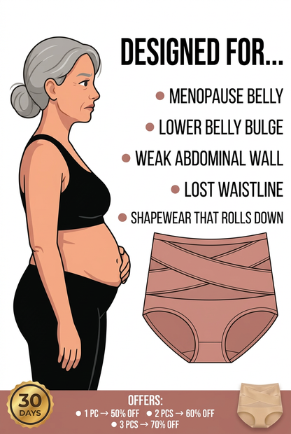 ✨ [Buy 1 Get 2 Free] Plus-Size High-Waist Cross Tummy-Control Shaping Panties – Anti-Roll Double Compression | S to 4XL