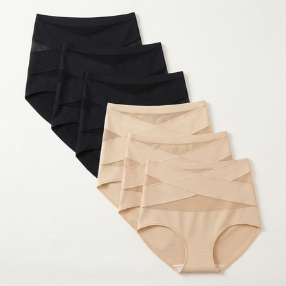 ✨ [Buy 1 Get 2 Free] Plus-Size High-Waist Cross Tummy-Control Shaping Panties – Anti-Roll Double Compression | S to 4XL