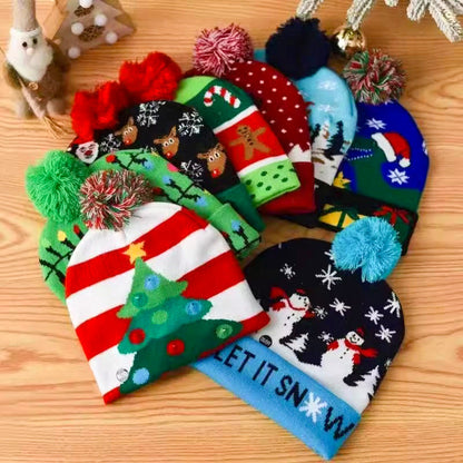 🎄 LED Light-Up Knitted Christmas Beanie Hat – 6 Flashing Holiday LEDs with 3 Lighting Modes & Pom-Pom