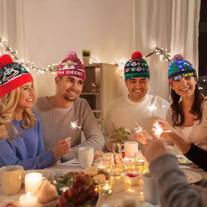 🎄 LED Light-Up Knitted Christmas Beanie Hat – 6 Flashing Holiday LEDs with 3 Lighting Modes & Pom-Pom