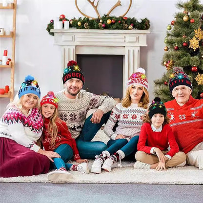 🎄 LED Light-Up Knitted Christmas Beanie Hat – 6 Flashing Holiday LEDs with 3 Lighting Modes & Pom-Pom