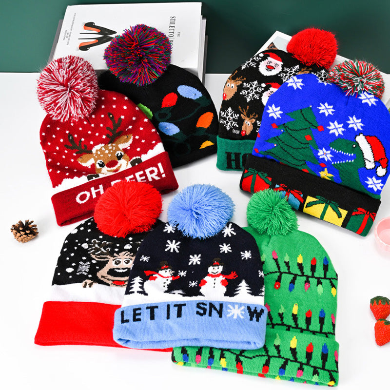 🎄 LED Light-Up Knitted Christmas Beanie Hat – 6 Flashing Holiday LEDs with 3 Lighting Modes & Pom-Pom