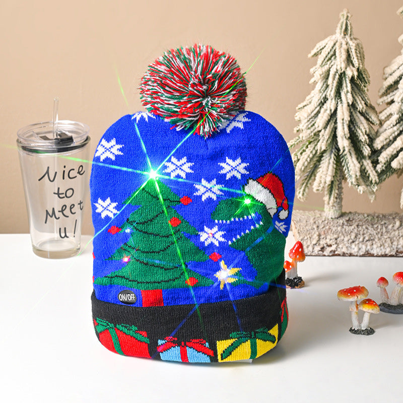 🎄 LED Light-Up Knitted Christmas Beanie Hat – 6 Flashing Holiday LEDs with 3 Lighting Modes & Pom-Pom