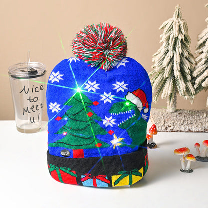 🎄 LED Light-Up Knitted Christmas Beanie Hat – 6 Flashing Holiday LEDs with 3 Lighting Modes & Pom-Pom
