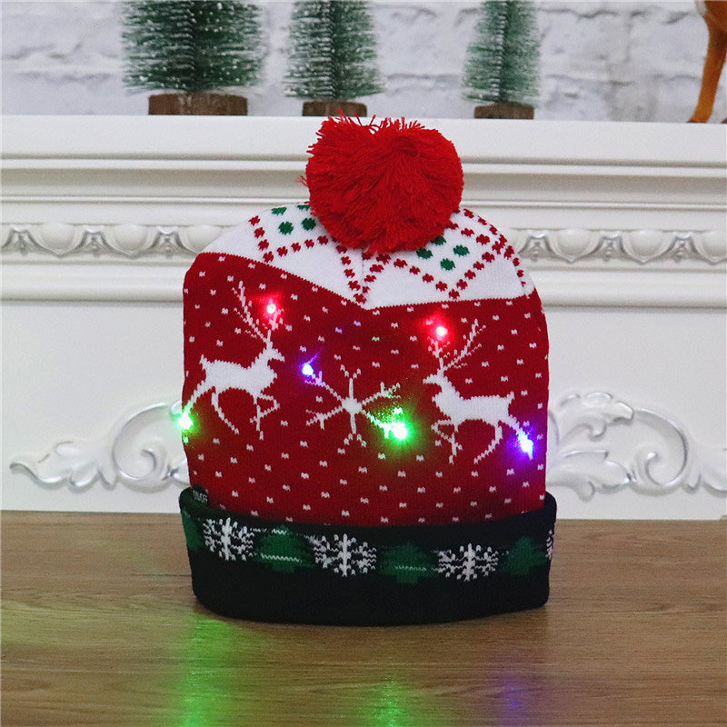 🎄 LED Light-Up Knitted Christmas Beanie Hat – 6 Flashing Holiday LEDs with 3 Lighting Modes & Pom-Pom