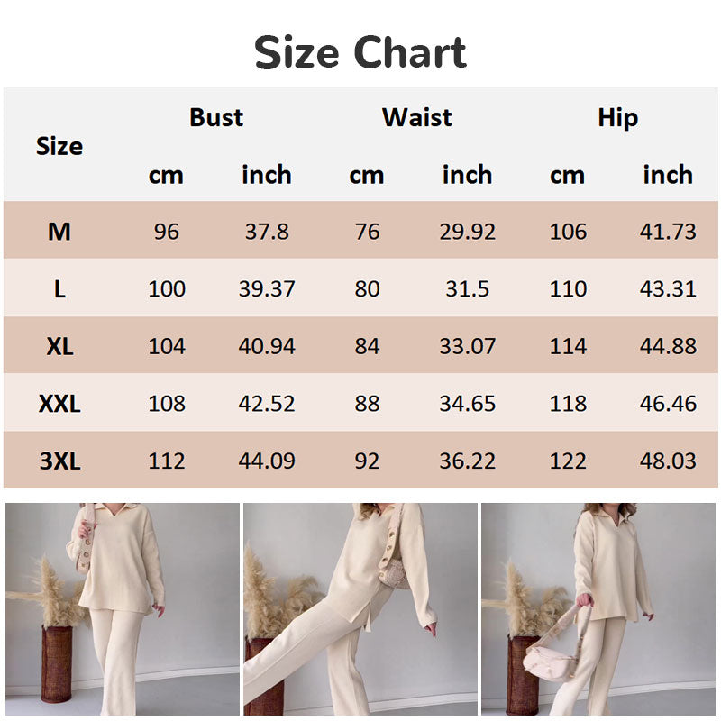 Women's Collared V-Neck Ribbed Knit 2-Piece Lounge Set | Wide-Leg Pants