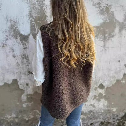 🍂 Plush Teddy Sherpa Button-Down Cropped Vest – Cozy Autumn Layering