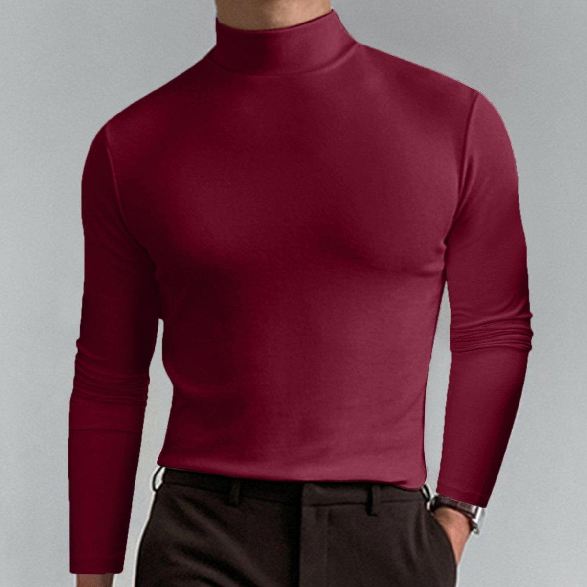 Men's Athletic Slim Fit Mock Neck Long Sleeve Pullover