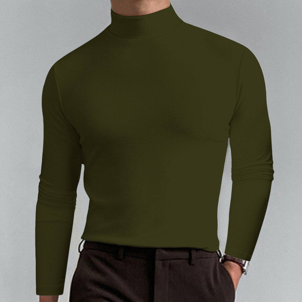 Men's Athletic Slim Fit Mock Neck Long Sleeve Pullover