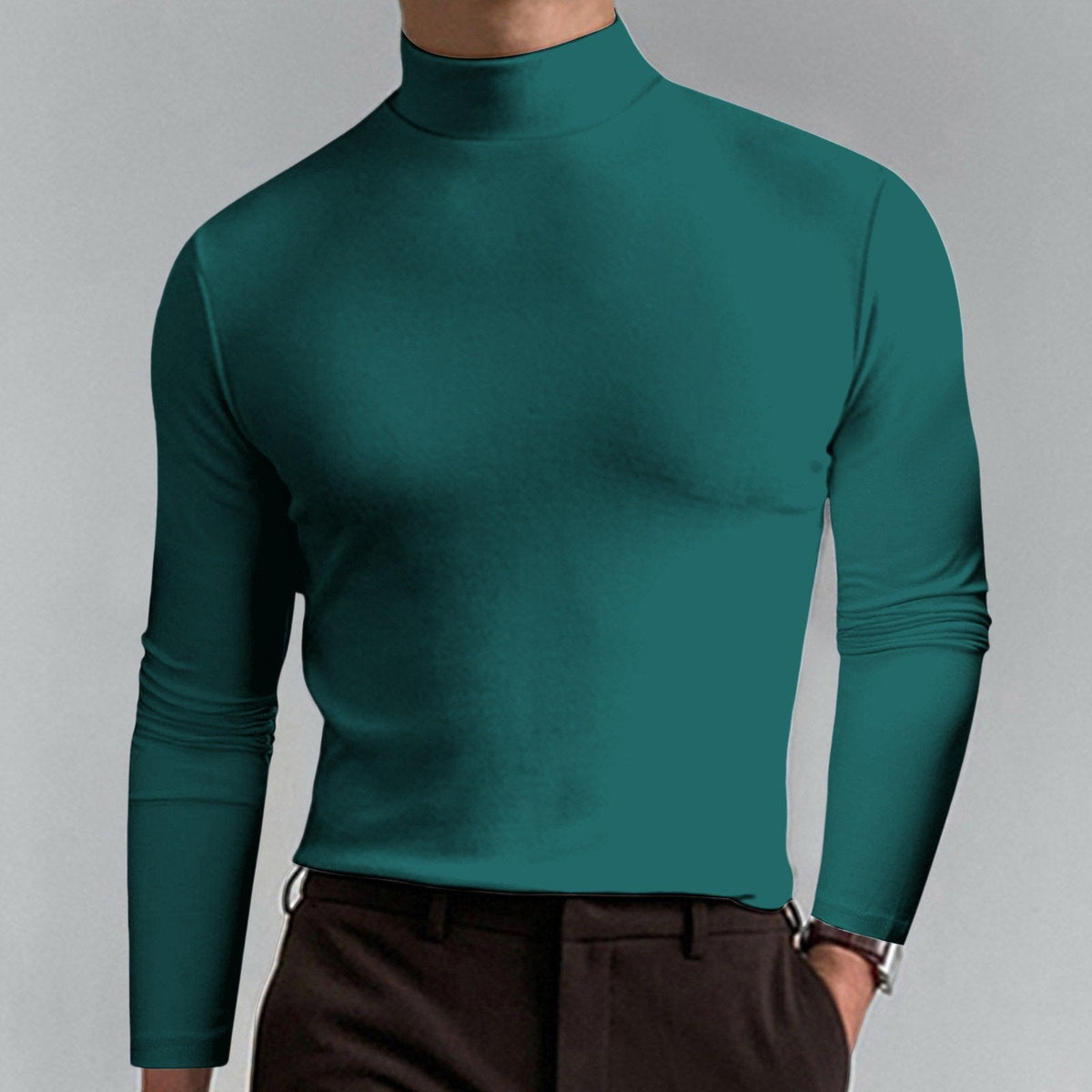Men's Athletic Slim Fit Mock Neck Long Sleeve Pullover