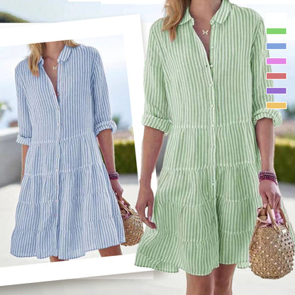 👗Sukienka Koszulowa w Paski z Długim Rękawem dla Kobiet