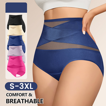 ✨ [Buy 1 Get 2 Free] Plus-Size High-Waist Cross Tummy-Control Shaping Panties – Anti-Roll Double Compression | S to 4XL