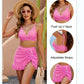 👙💥Damski Komplet Bikini w Kratkę z Wysokim Stanem i Kontrolą Brzucha
