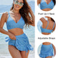 👙💥Damski Komplet Bikini w Kratkę z Wysokim Stanem i Kontrolą Brzucha